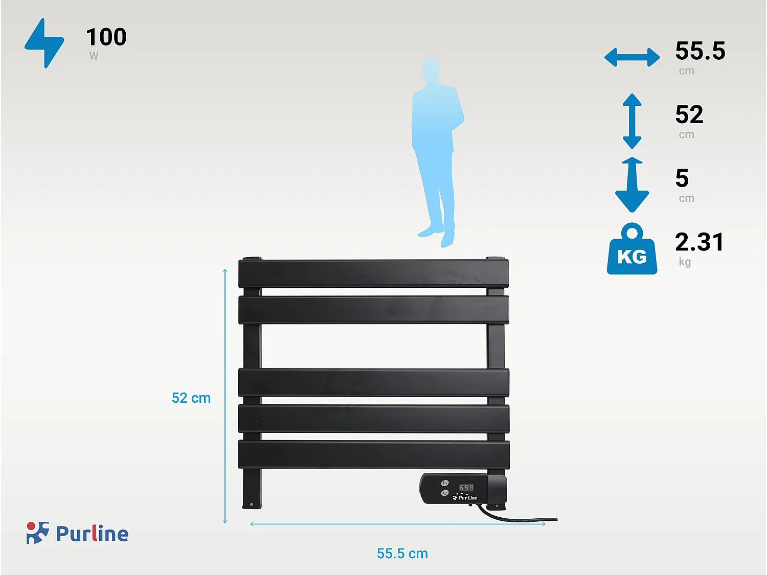 Toalheiro eléctrico compacto preto 100W