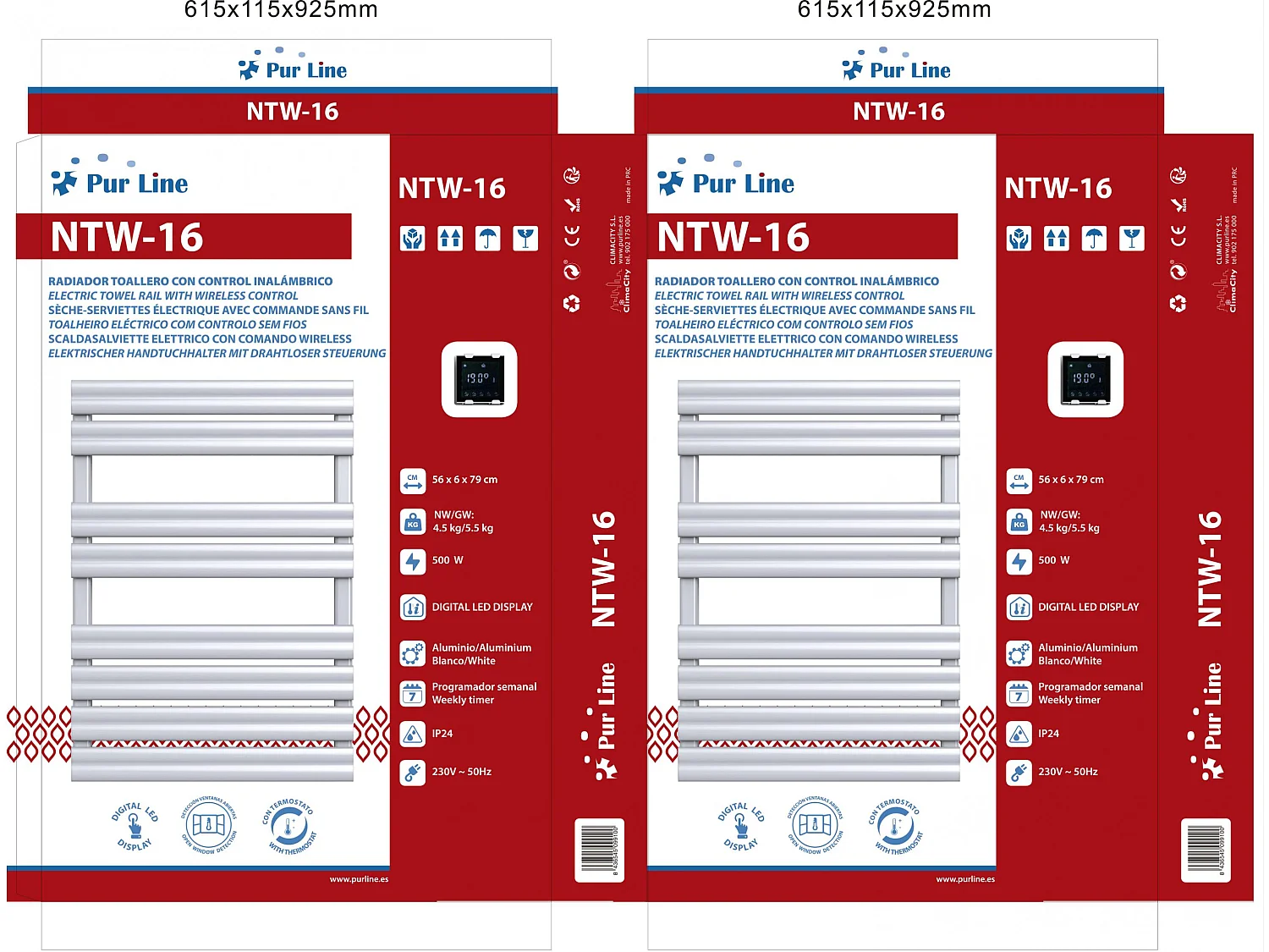 Sèche-serviettes blanc commande sans fil 500W