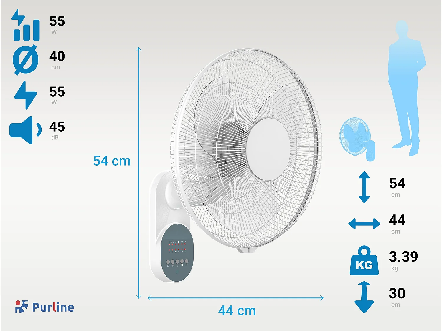 Ventilateur mural avec minuterie et 3 vitesses