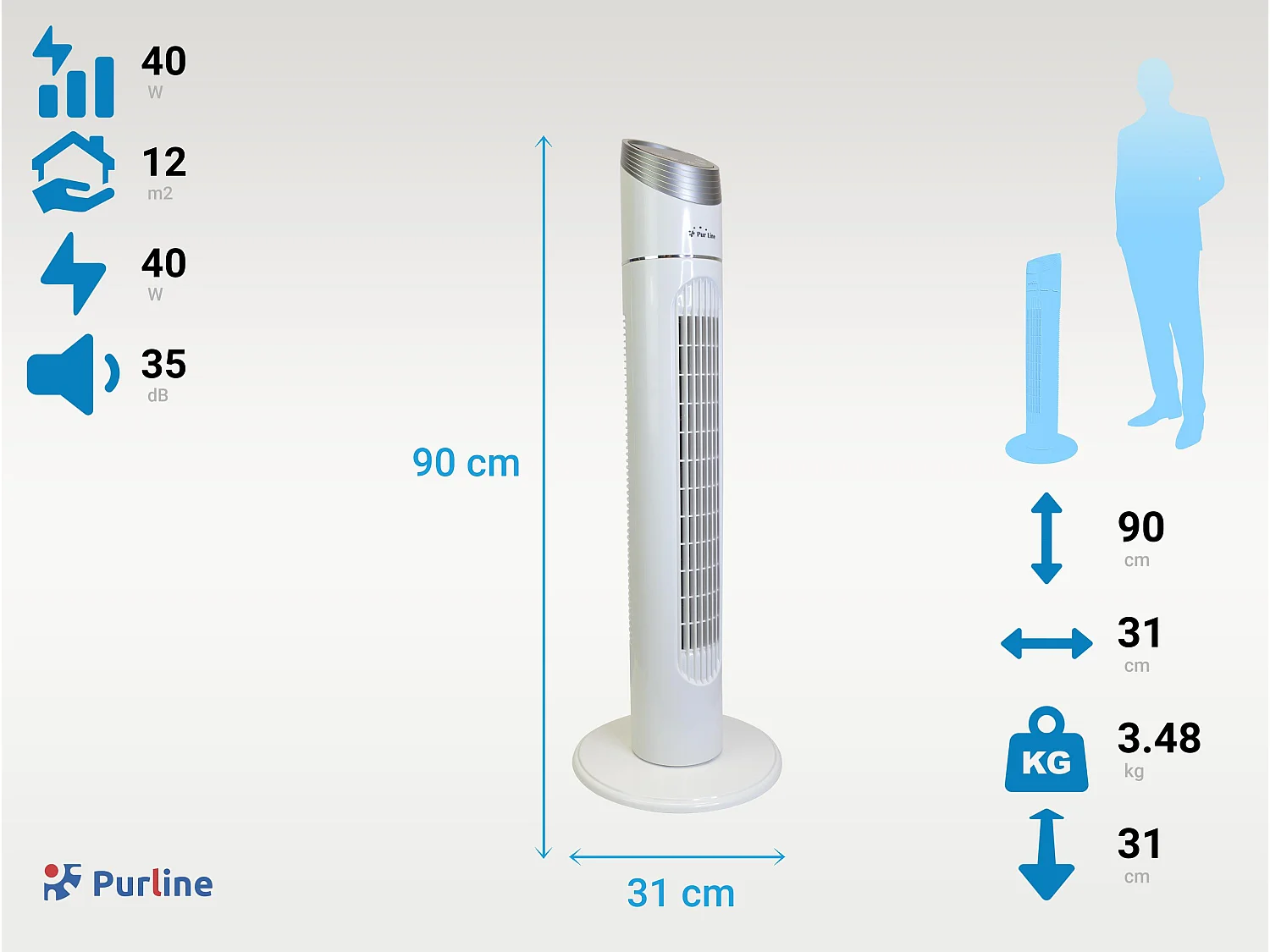 Ventilateur Colonne 40W avec 3 vitesses et oscillant