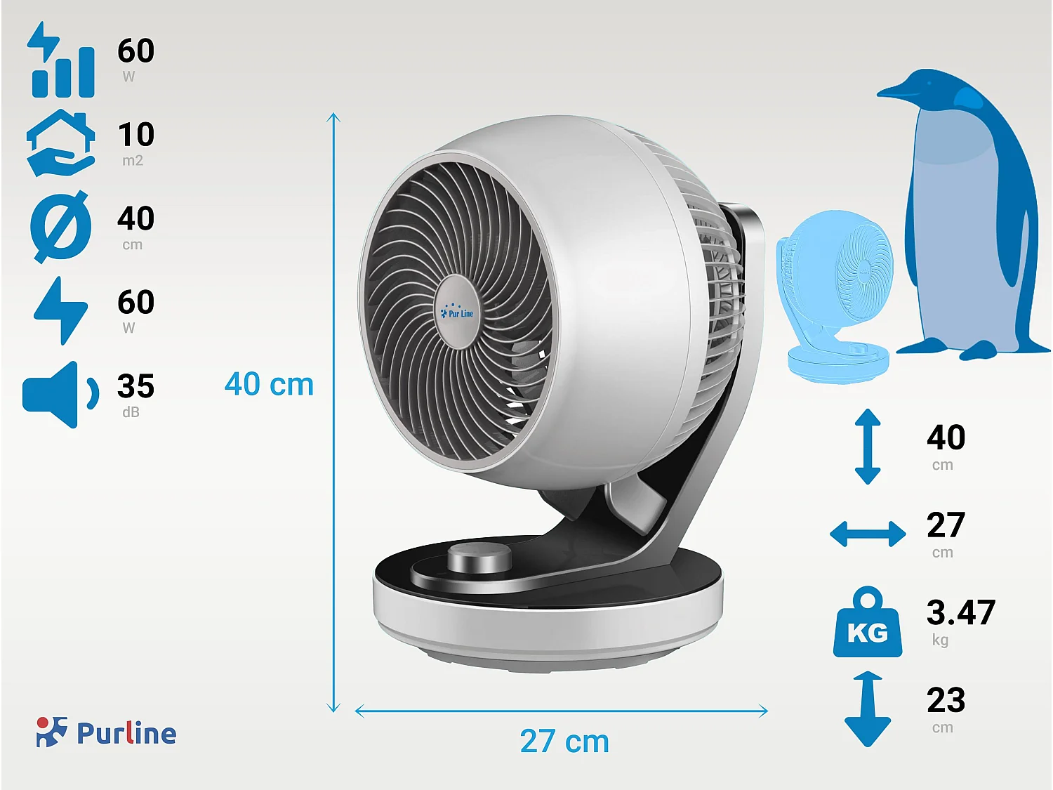 Ventilateur de Bureau 60W avec 3 vitesses et oscillant