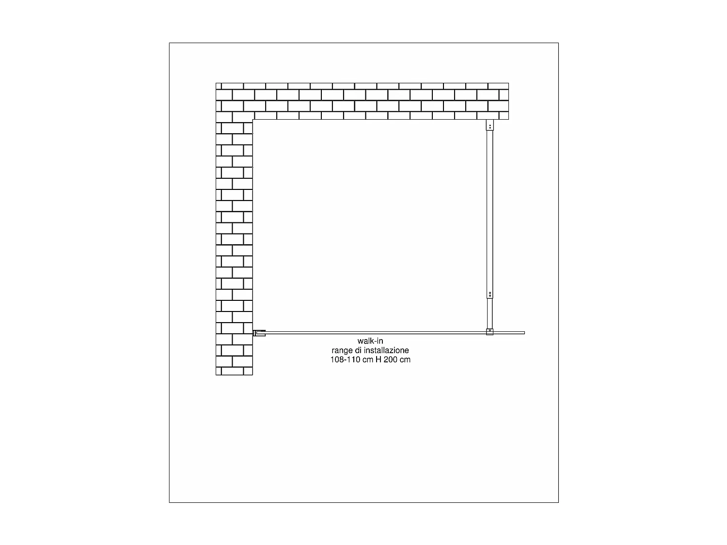 Paroi de douche de 8 mm type Walk-in H.200 – réglage 108-110 cm
