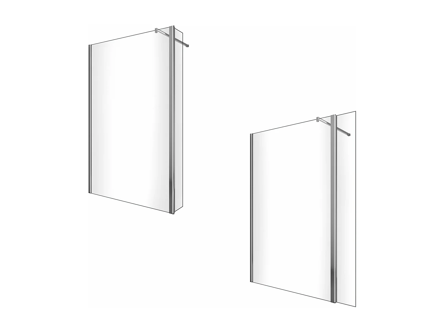 Parete doccia Walk In con anta mobile paraspruzzi vetro temprato 8mm H 200 cm misura 120 cm lastra + 30 cm antina