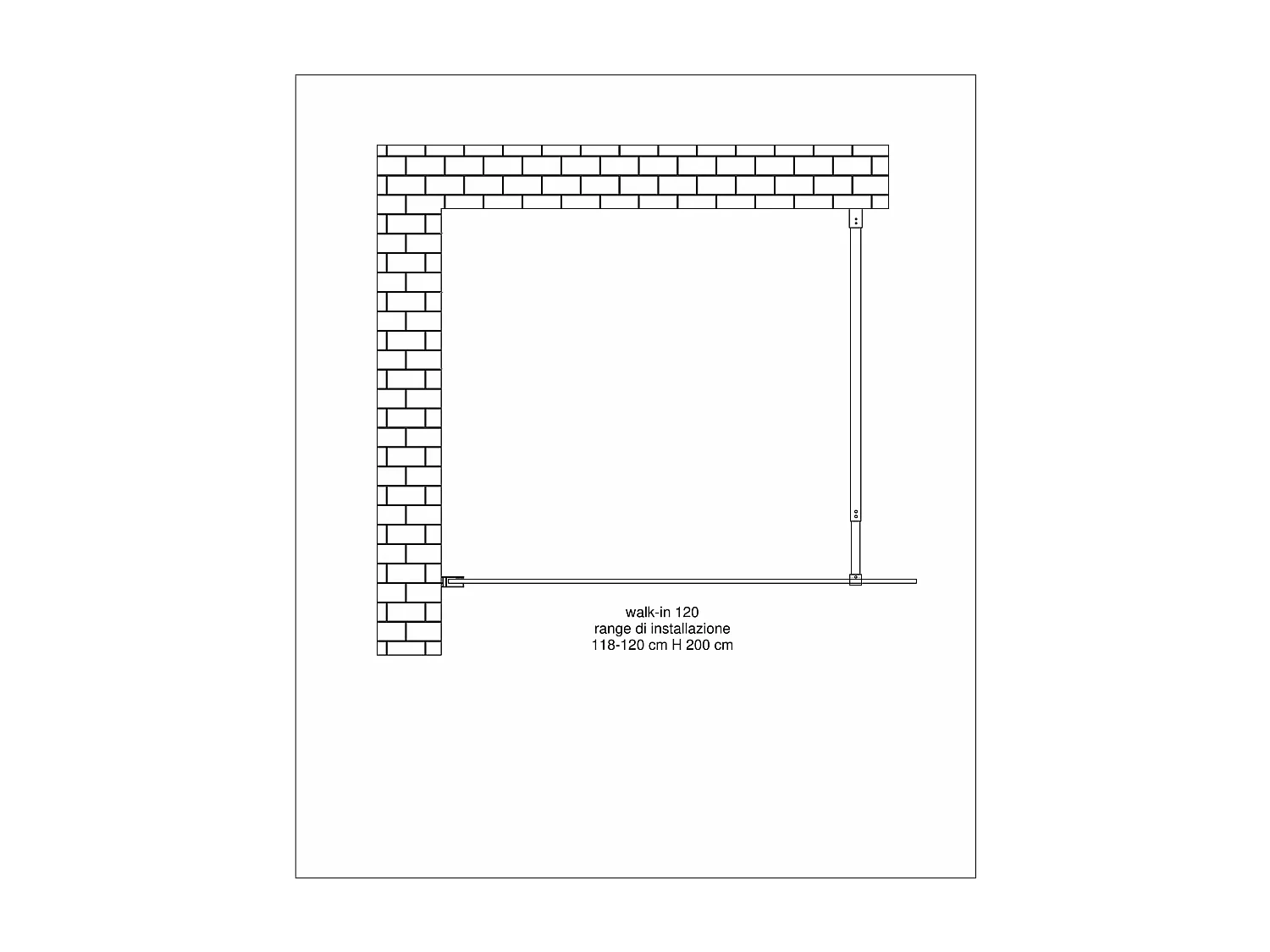 Parete doccia 8 MM Walk in Reversibile Altezza 200 CM 120 regolabile 118-120