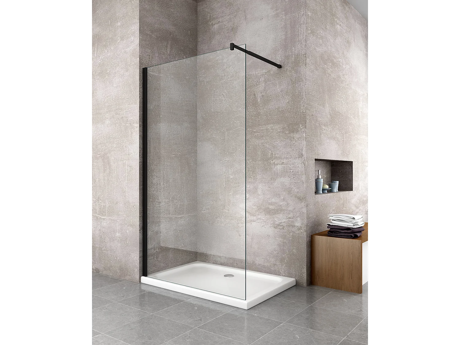 Moderna Parete Doccia Walk-in 8mm con telaio e braccio Nero, Easy-Clean H 200 cm - 108-110