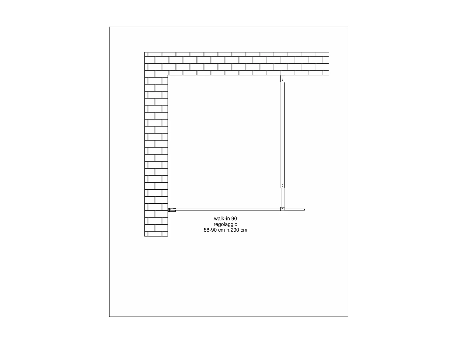 Paroi de douche de 8 mm type Walk-in H.200 – réglage 88-90 cm