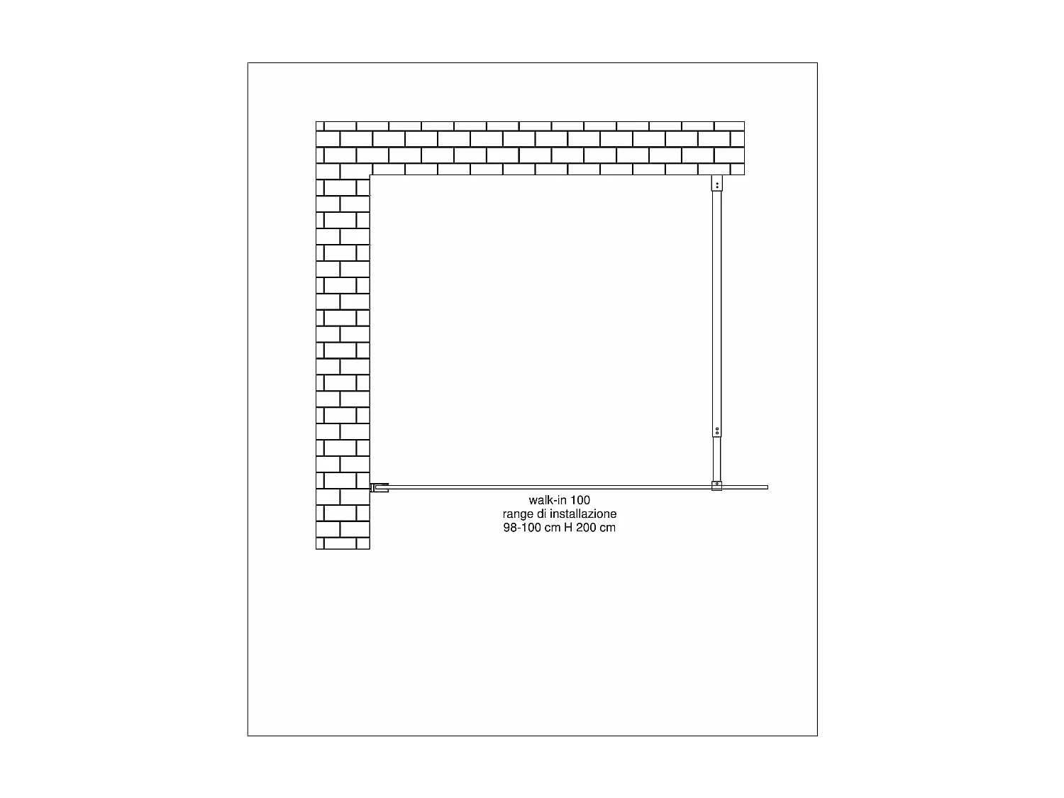 Parete doccia 8 MM Walk in Reversibile Altezza 200 CM 100 regolabile 98-100