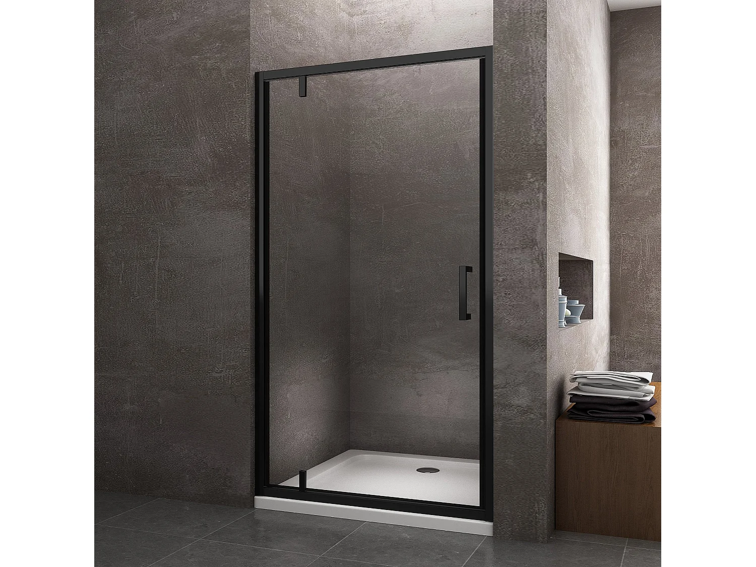 Porta Doccia Battente Roto-Traslante Con Perni Asimmetrici Telaio Nero Opaco Reversibile Cm 86-89 H 200