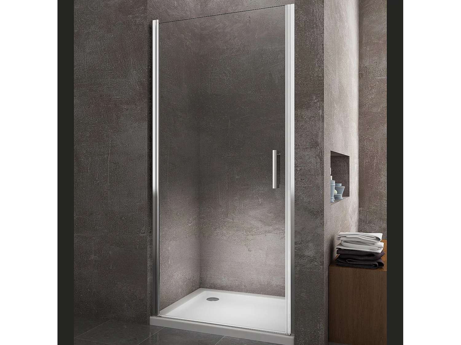 Porte de douche de 8 mm à battant pour installation en niche H.200 réversible – 74-78 cm