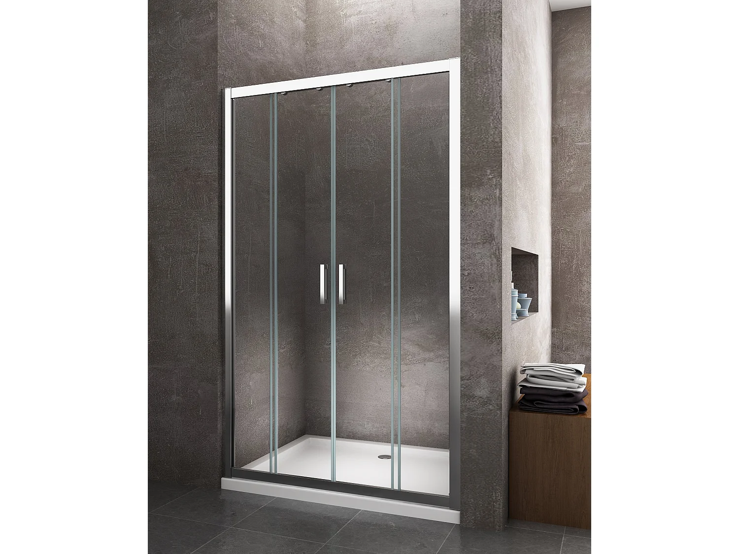 Porta doccia vetro 6 mm con apertura centrale a 4 ante per installazione in nicchia Altezza 190 cm 128-133