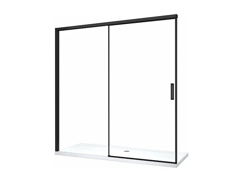 Porte de douche pour installation en niche avec fermeture douce Soft Close H 200, cadre en noir mat 8 mm Cm 150 (147-150)