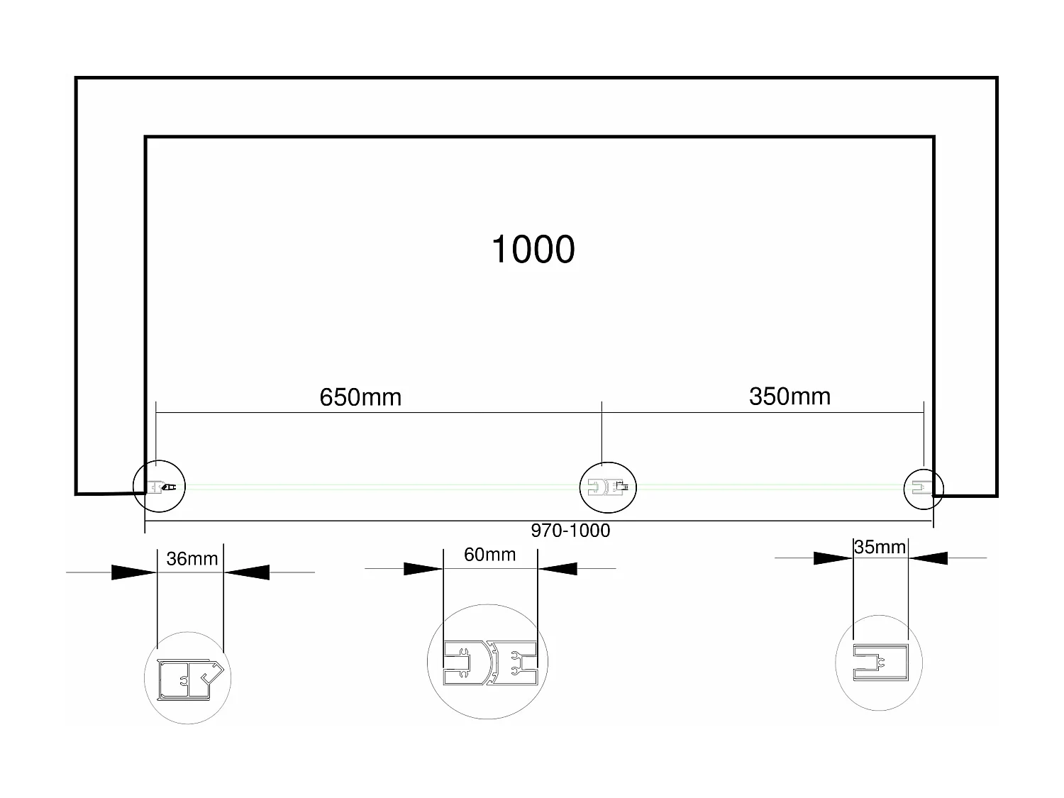Porta doccia vetro 6 mm apertura battente con fisso in linea Altezza 190 regolabile 97-100