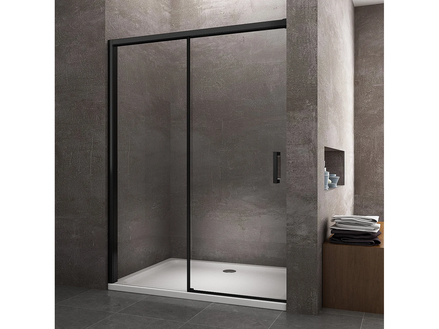 Porte de douche pour installation en niche avec fermeture douce Soft Close H 200, cadre en noir mat 8 mm Cm 160 (157-160)