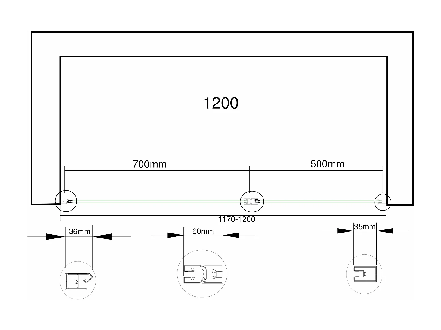 Porta doccia vetro 6 mm apertura battente con fisso in linea Altezza 190 regolabile 117-120