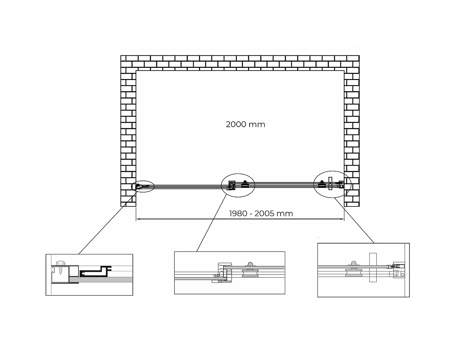 Porte de douche de 8 mm pour installation en niche H.190 avec ouverture coulissante et rèversible – 200 cm