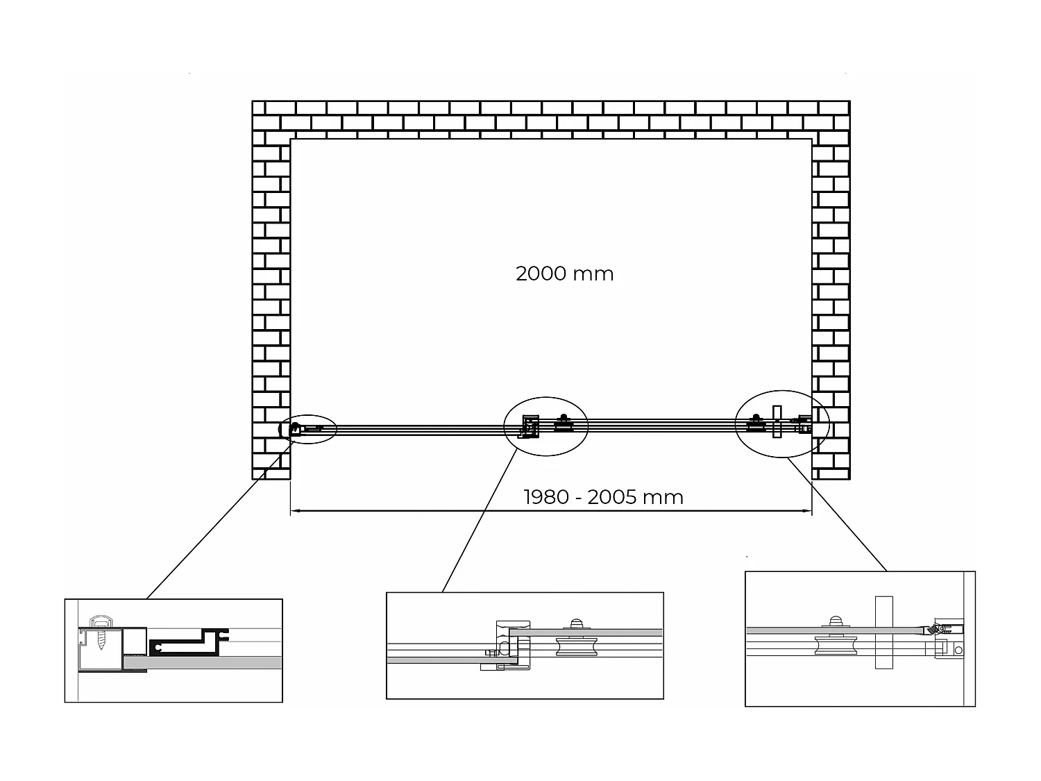 Porte de douche de 8 mm pour installation en niche H.190 avec ouverture coulissante et rèversible – 200 cm