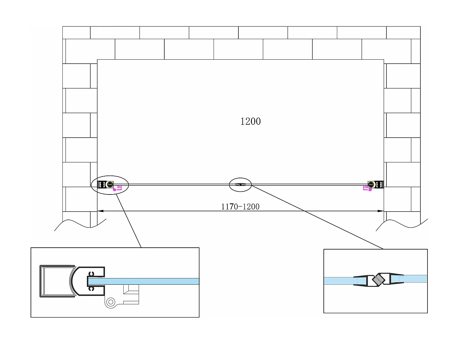 Porta doccia vetro 6 mm apertura battente saloon dentro e fuori Altezza 190 Regolabile 117-120