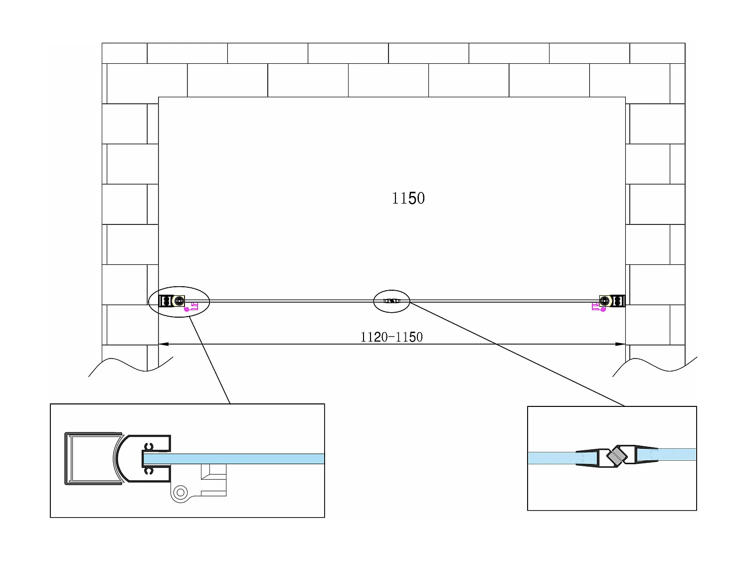 Porta doccia vetro 6 mm apertura battente saloon dentro e fuori Altezza 190 Regolabile 112-115