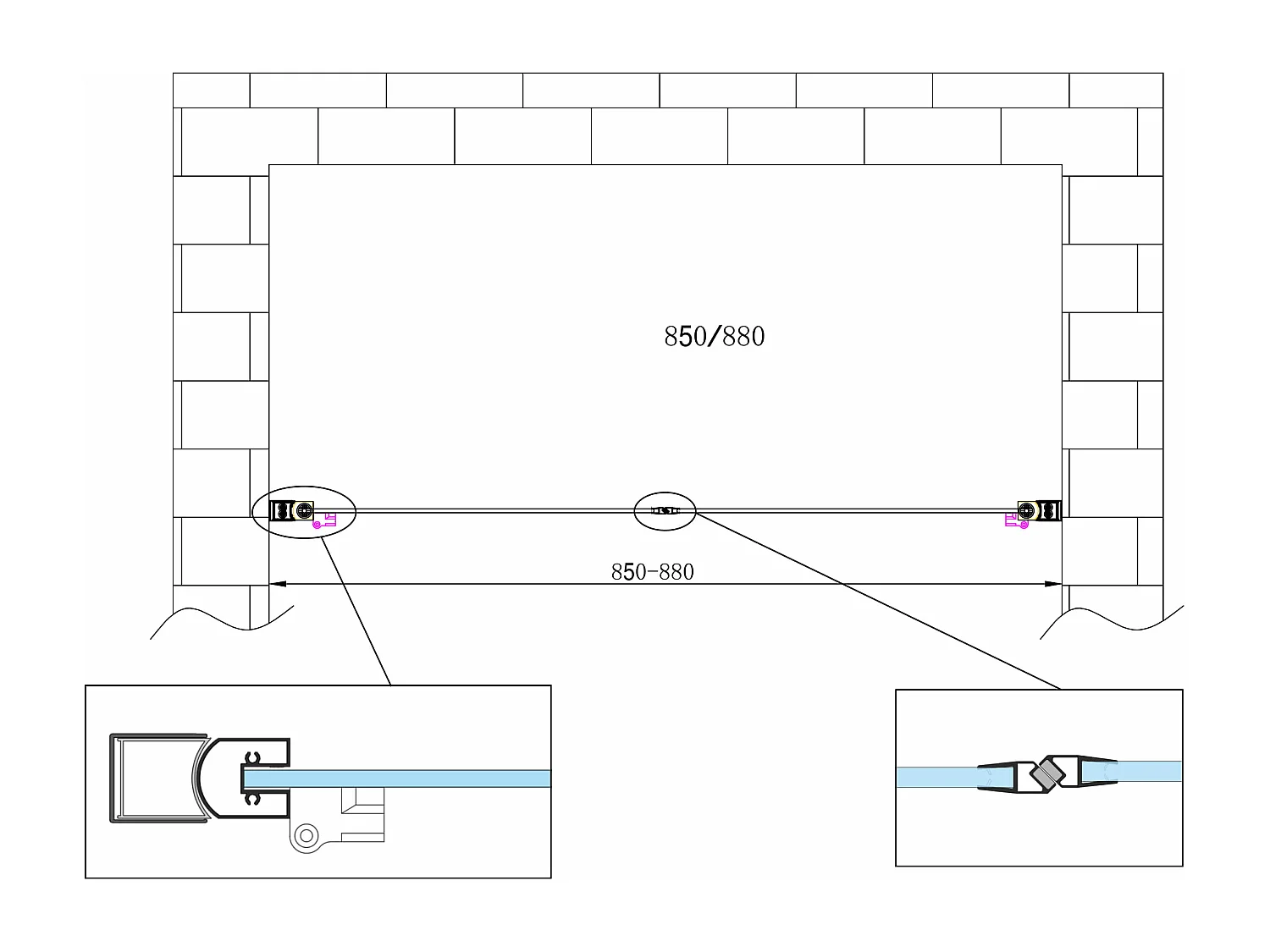 Porte de douche de 6 mm ouverture à battant  – 85-88 cm