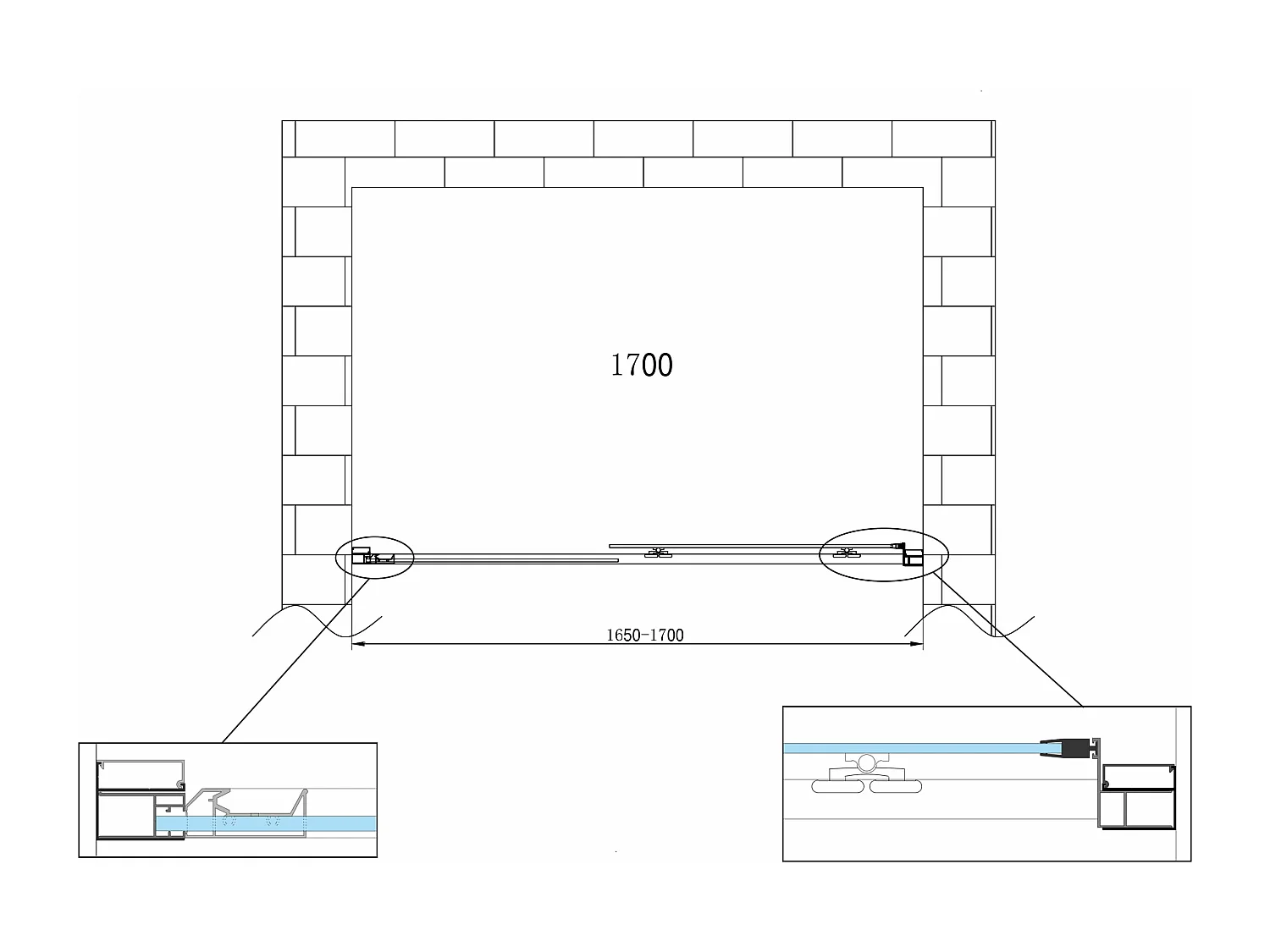 Porte de douche de 6 mm pour installation en niche H.190 avec overture coulissante – 165-170 cm