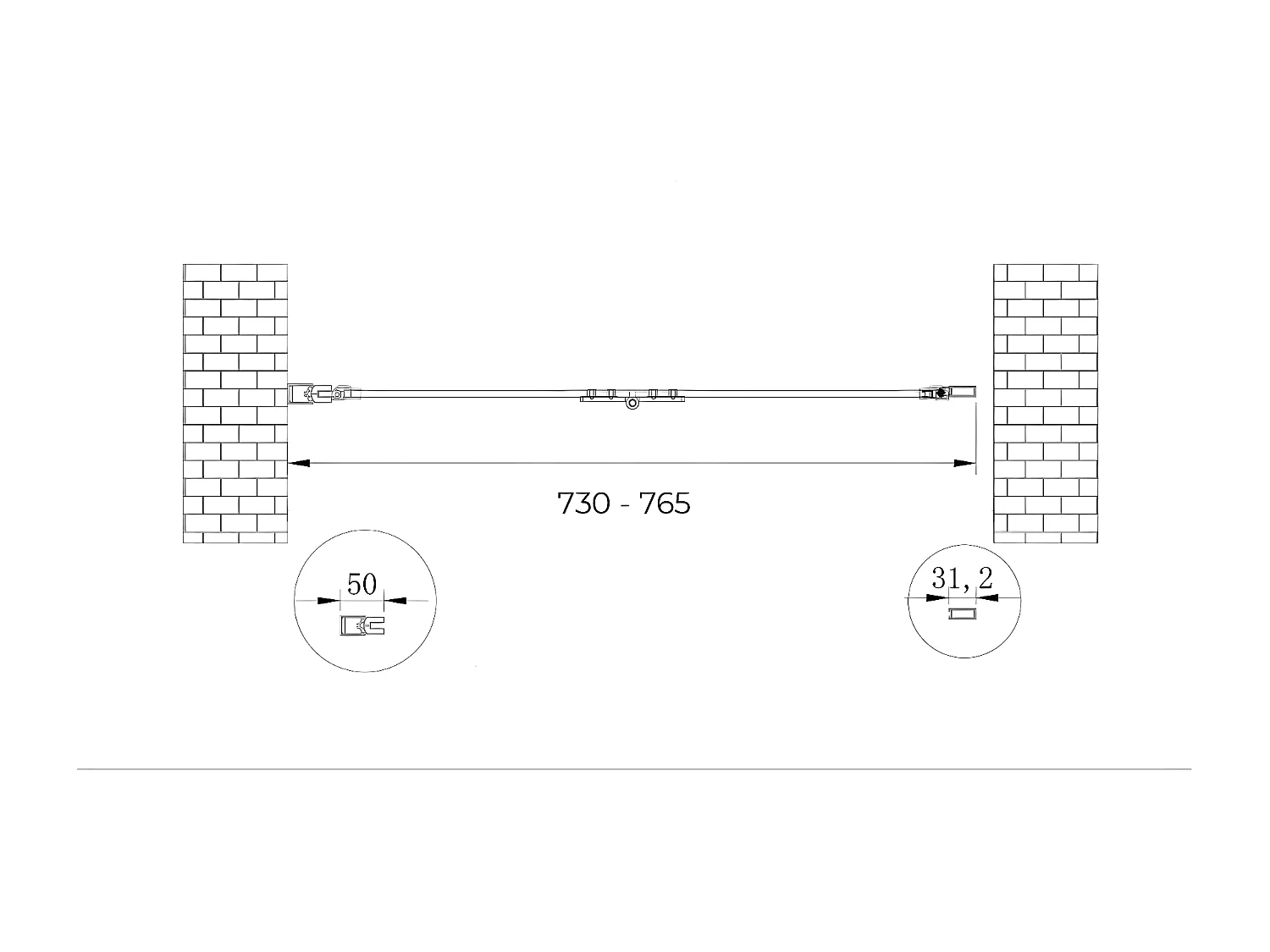 Porte de douche 6 mm pliante pour installation en niche - 73-76,5