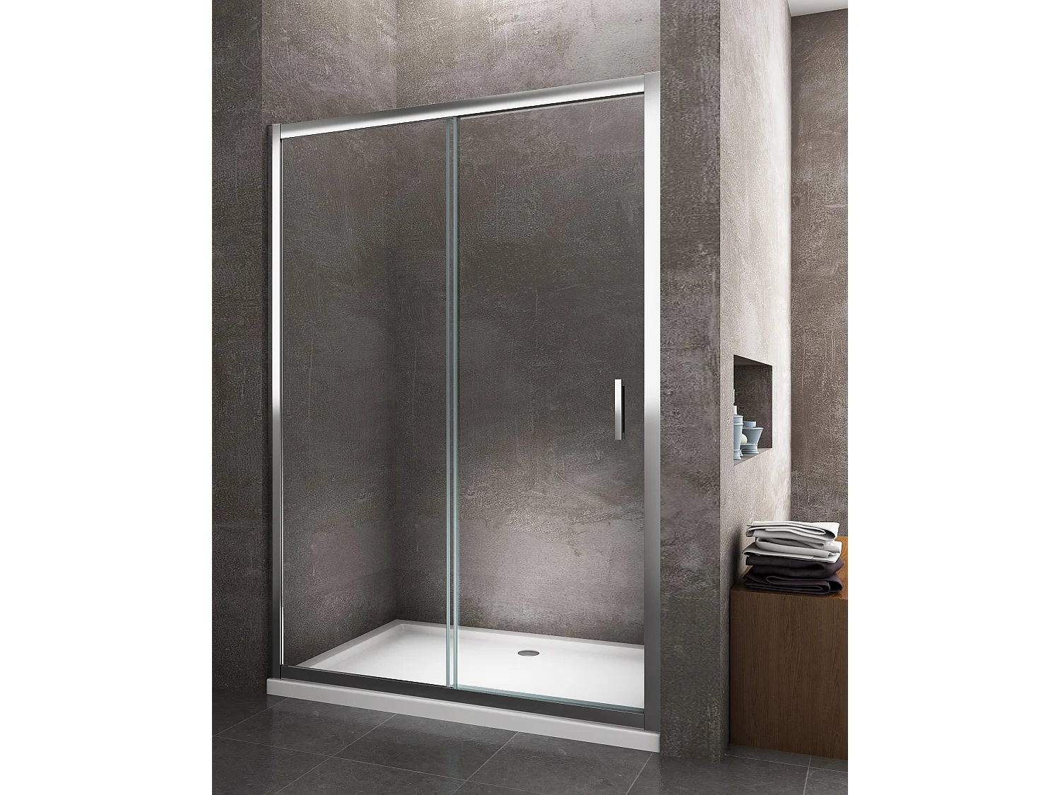 Porta doccia vetro 6 mm per installazione in nicchia Altezza 190 cm installazione reversibile cm 150-155