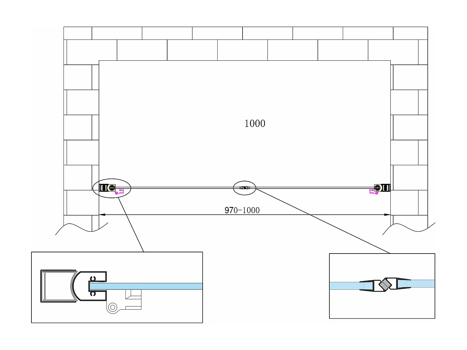 Porte de douche de 6 mm ouverture à battant  – 97-100 cm