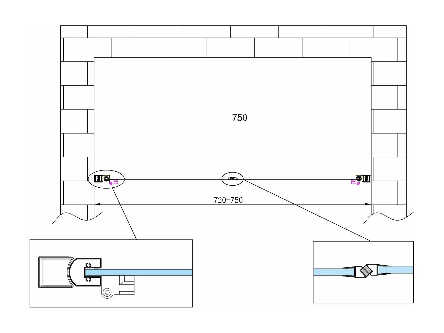 Porte de douche de 6 mm ouverture à battant  – 72-75 cm