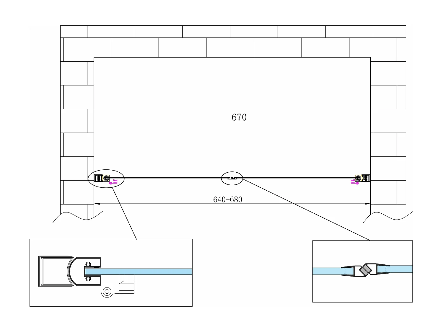 Porta doccia vetro 6 mm apertura battente saloon dentro e fuori Altezza 190 Regolabile 64-68