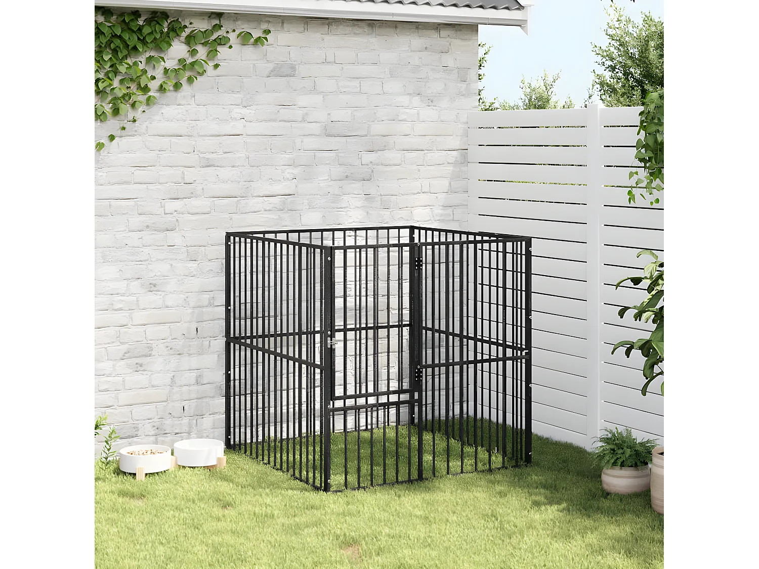 Corralito para perros con 4 paneles acero galvanizado negro ES314287