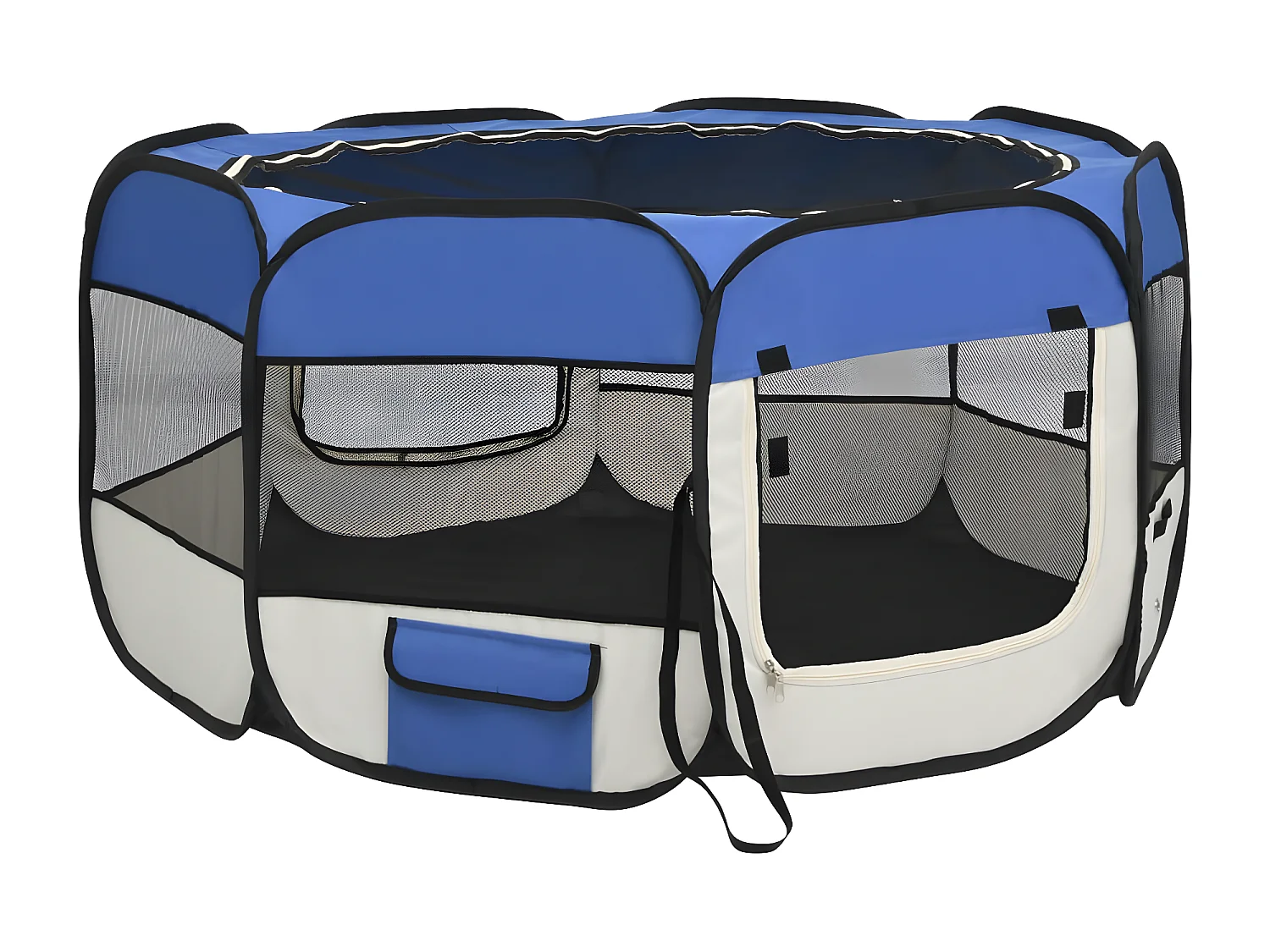 Parque dobrável p/ cão c/ saco de transporte 125x125x61cm azul PT187670