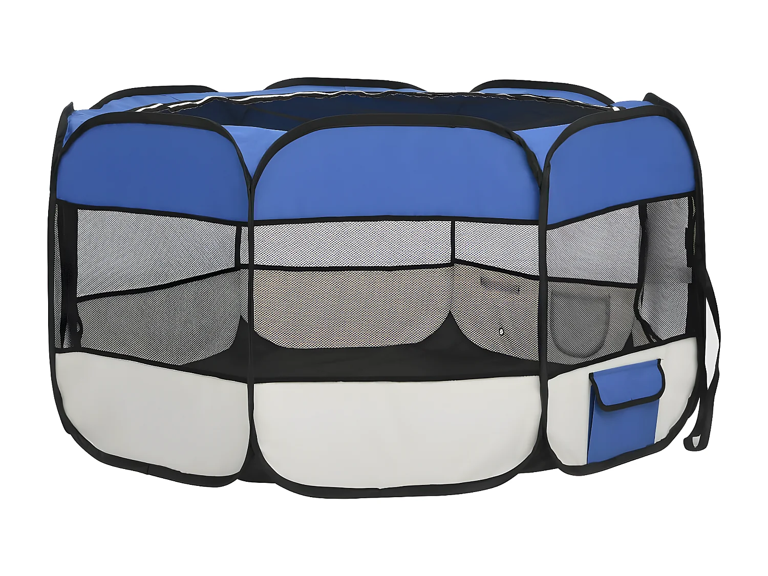 Parque dobrável p/ cão c/ saco de transporte 125x125x61cm azul PT187670