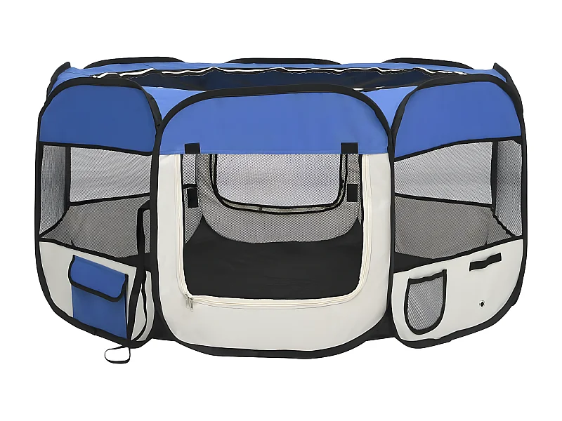 Parc pliable pour chien avec sac de transport Bleu 125x125x61cm RG3Q71252
