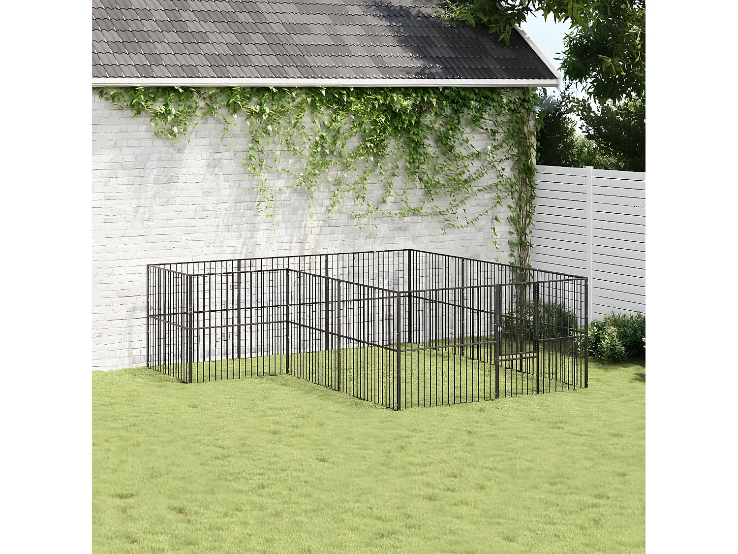 Parque para cães com 12 painéis aço galvanizado preto PT472837