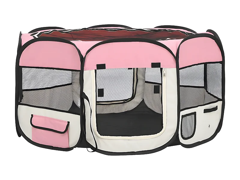 Parc pliable pour chien avec sac de transport Rose 125x125x61cm RG3Q28093