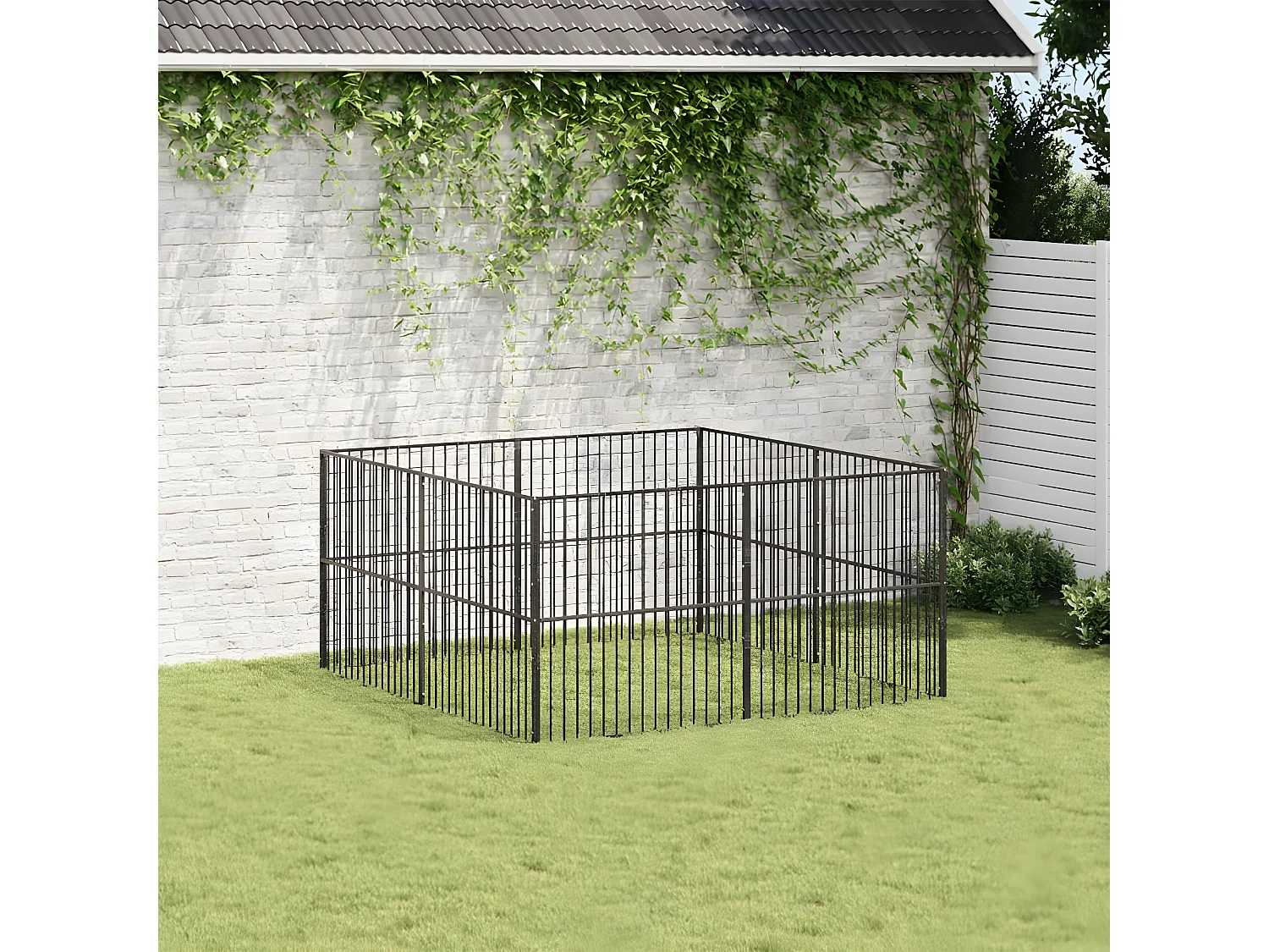 Parque para cães com 8 painéis aço galvanizado preto PT460096