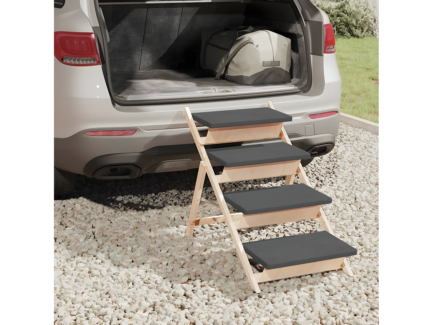 Escalier pour chiens gris 105x47 cm bois de sapin solide RG3Q40261