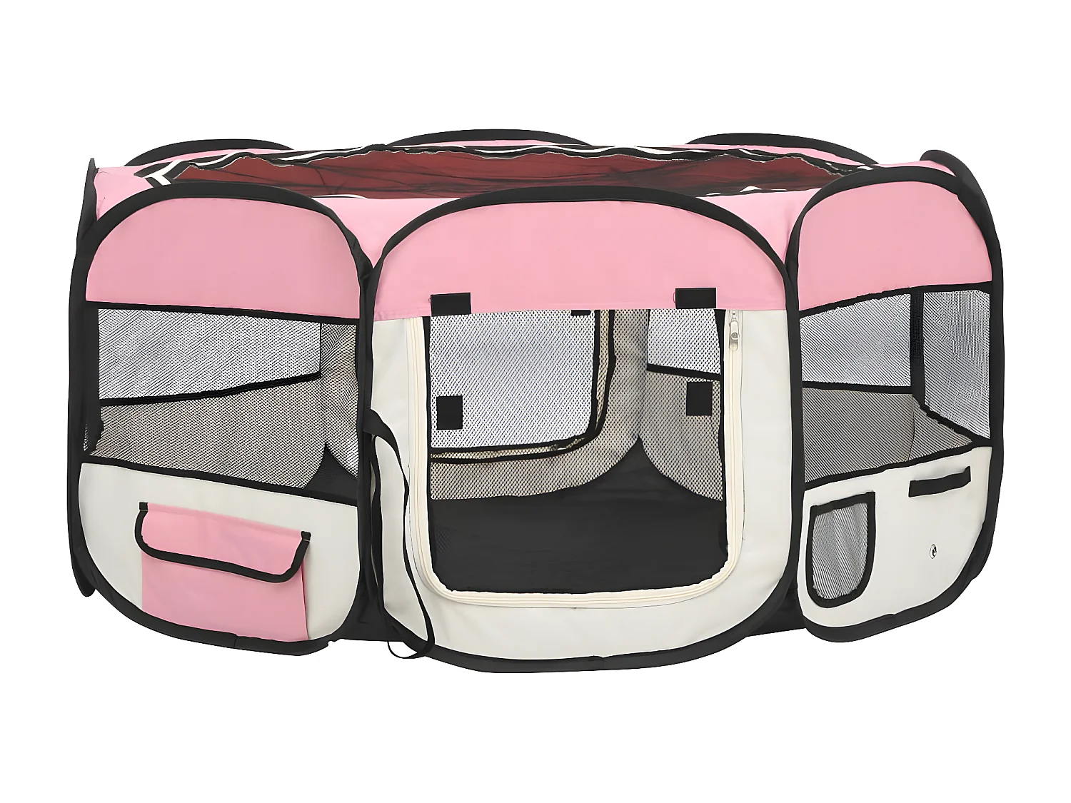 Parque dobrável p/ cão c/ saco de transporte 145x145x61cm rosa PT401236