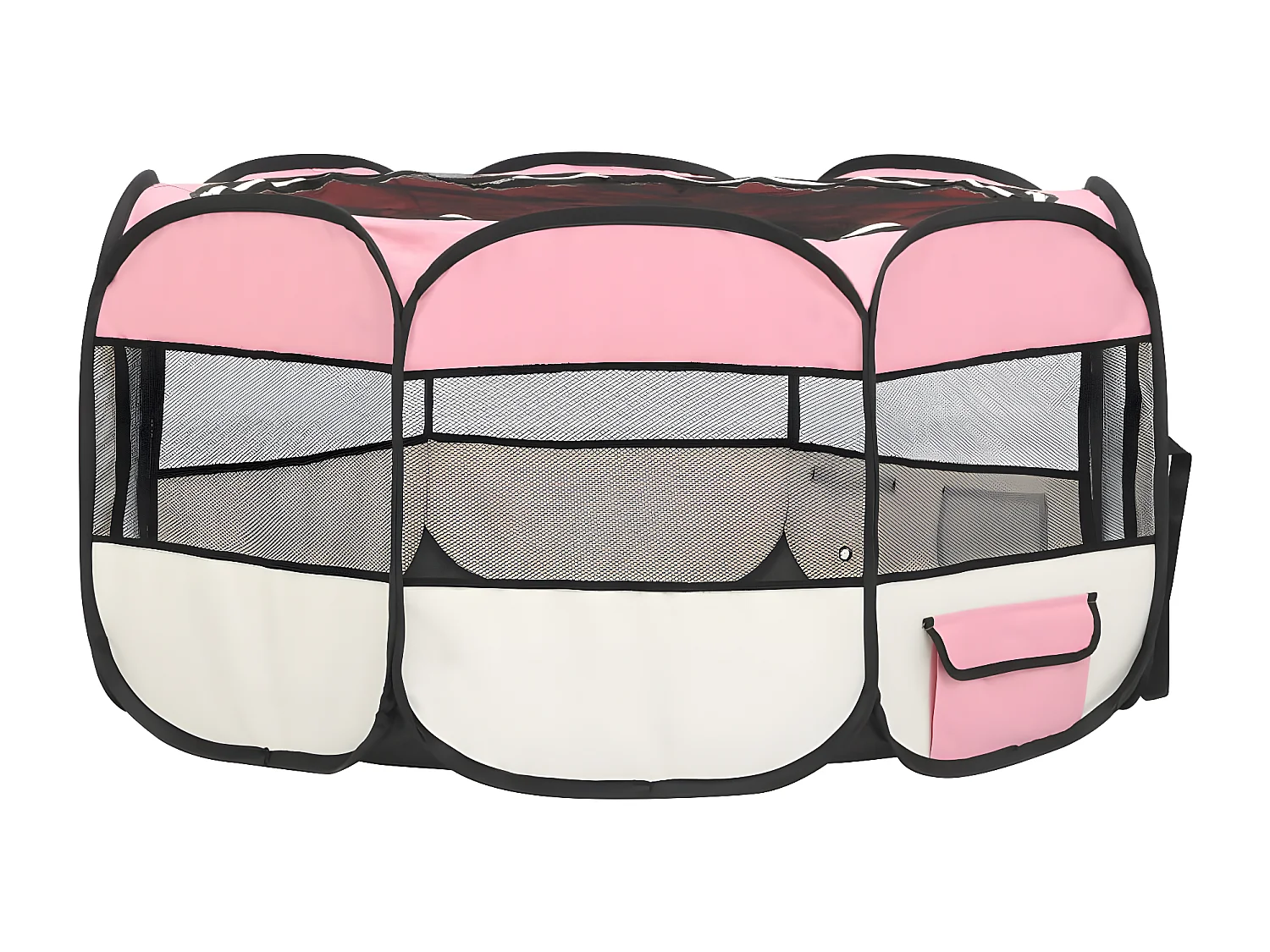 Parque dobrável p/ cão c/ saco de transporte 145x145x61cm rosa PT401236