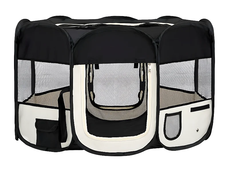 Parc pliable pour chien avec sac de transport Noir 125x125x61cm RG3Q90999