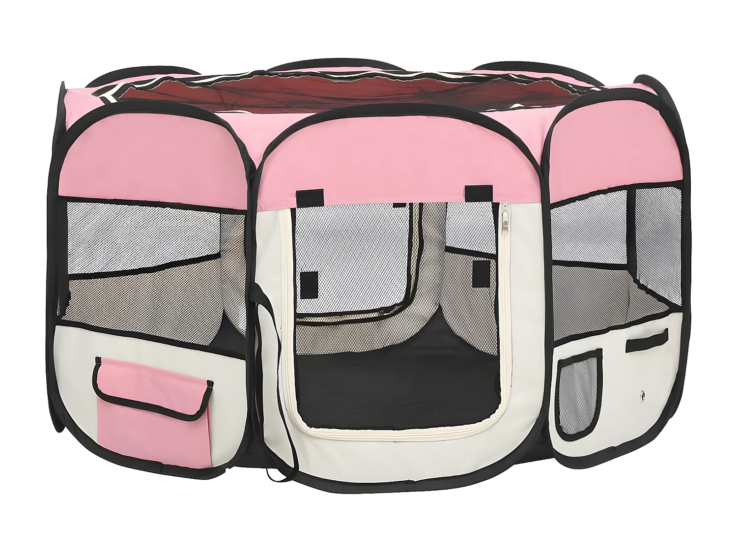 Parque dobrável p/ cão c/ saco de transporte 110x110x58cm rosa PT865010