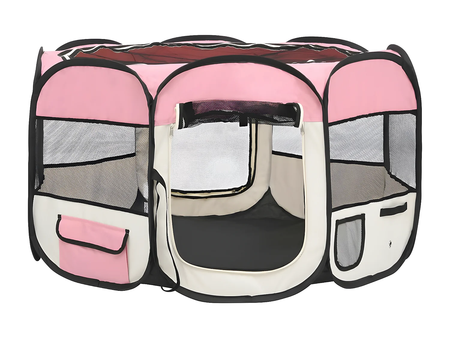 Parque dobrável p/ cão c/ saco de transporte 110x110x58cm rosa PT865010