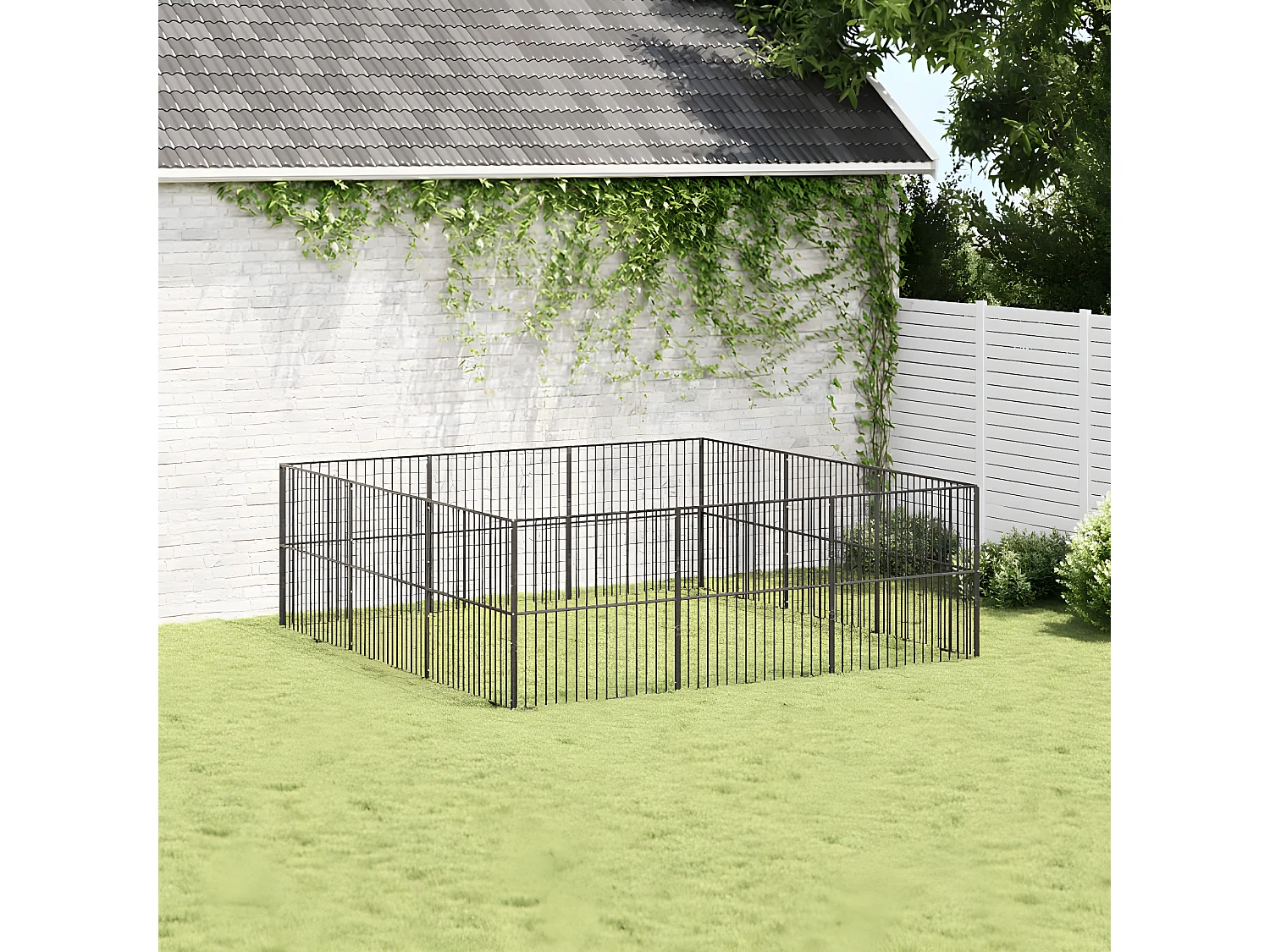 Corralito para perros con 12 paneles acero galvanizado negro ES397677