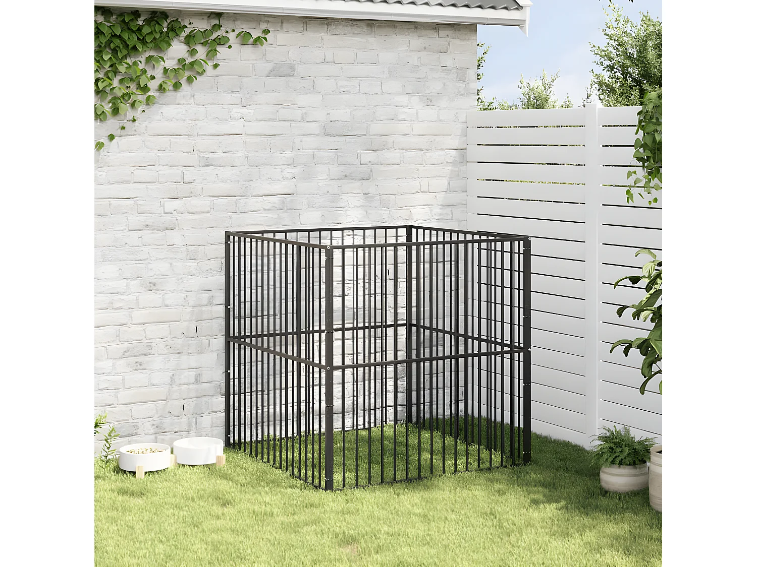 Parque para cães com 4 painéis aço galvanizado preto PT940494