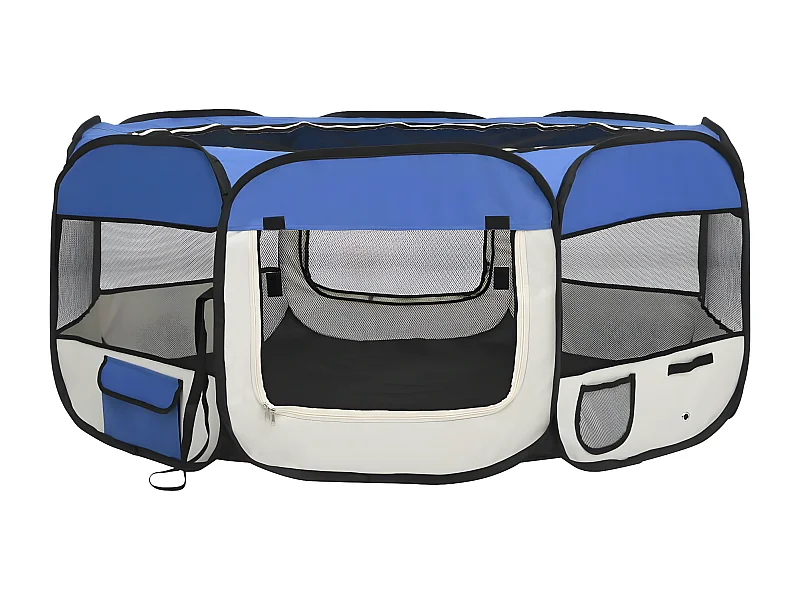 Parc pliable pour chien avec sac de transport Bleu 145x145x61cm RG3Q45511