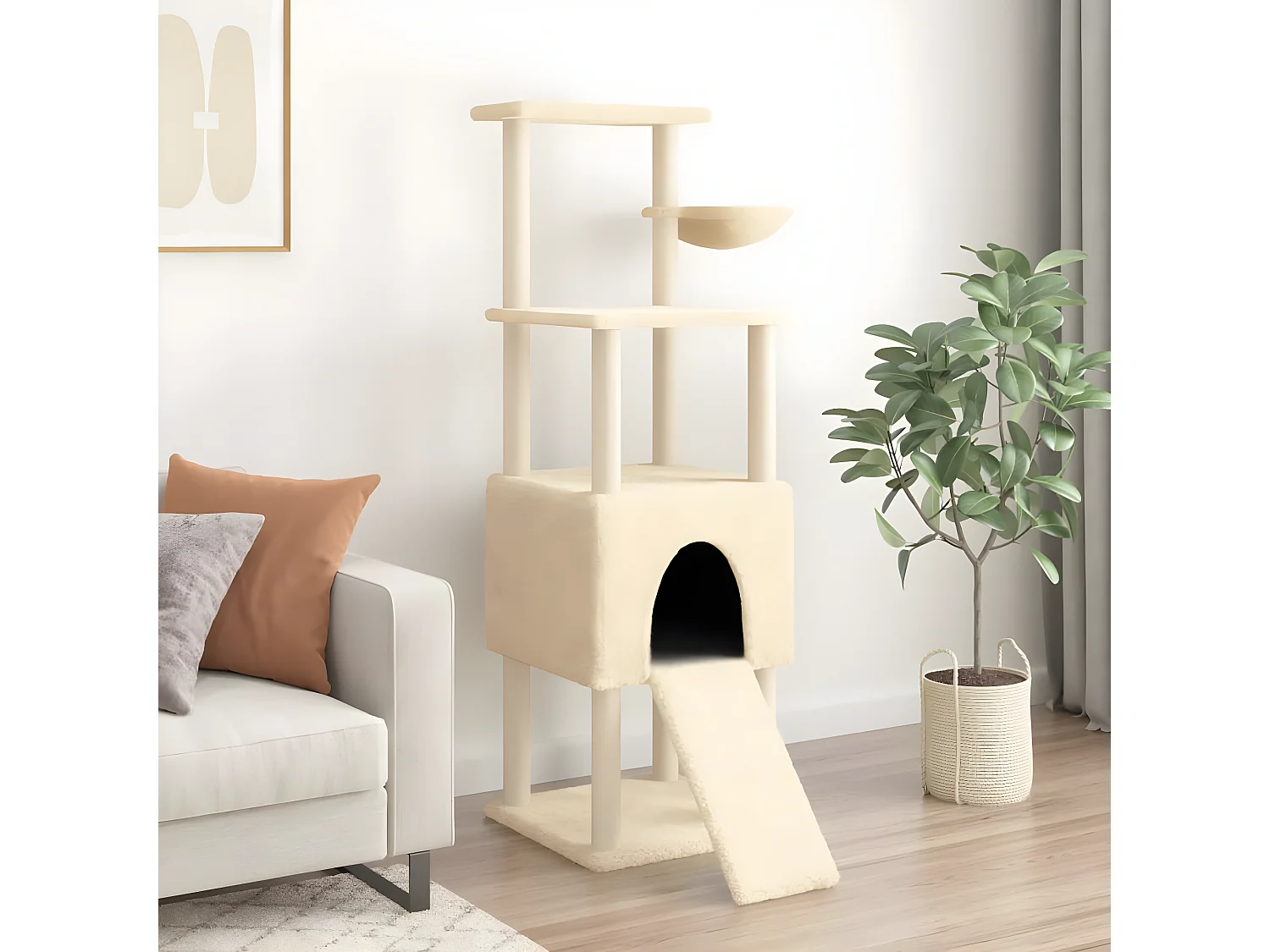 Arbre à chat avec griffoirs en sisal Crème 153 cm RG3Q93467