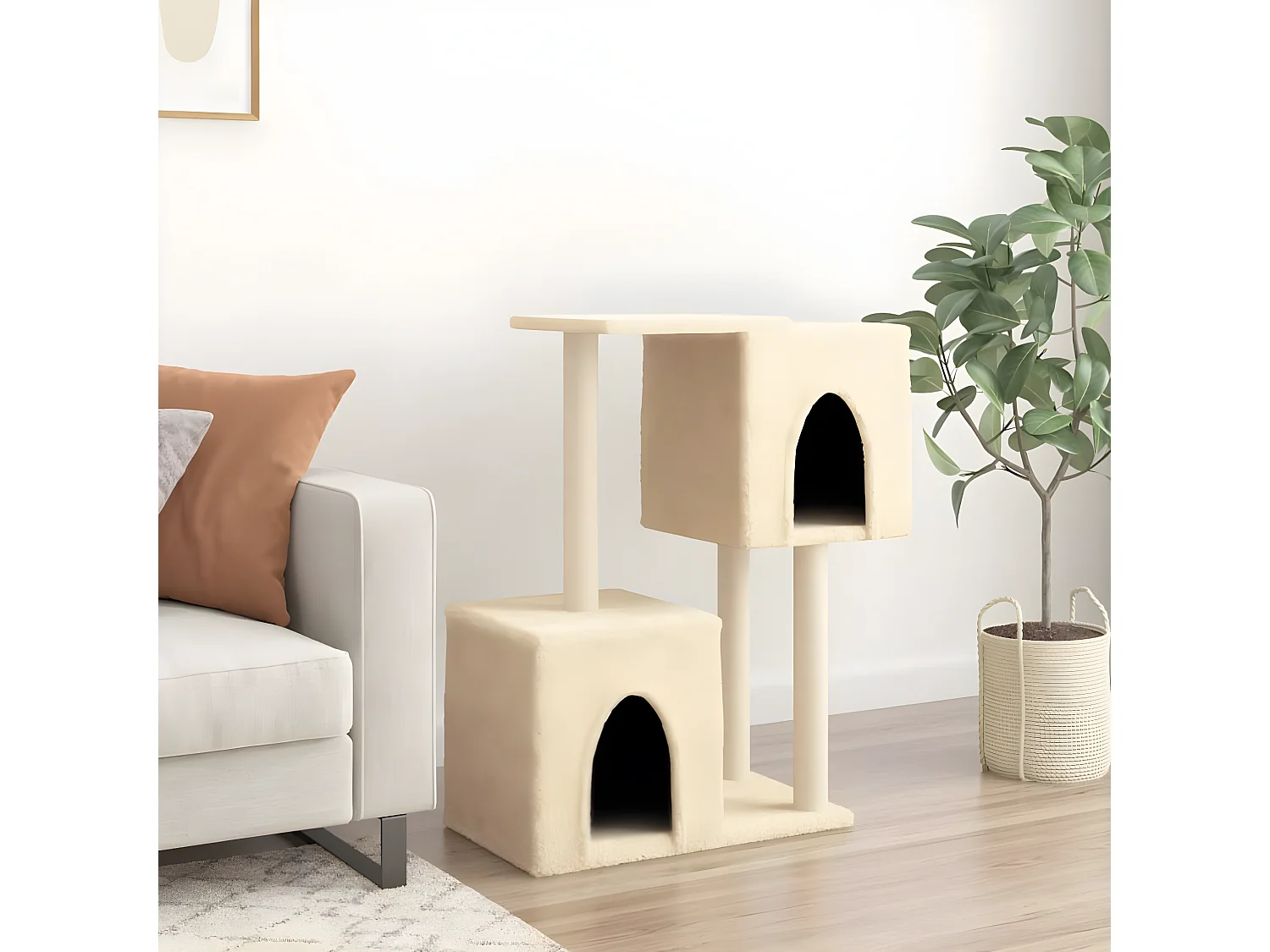 Rascador para gatos con postes de sisal color crema 86 cm ES956087