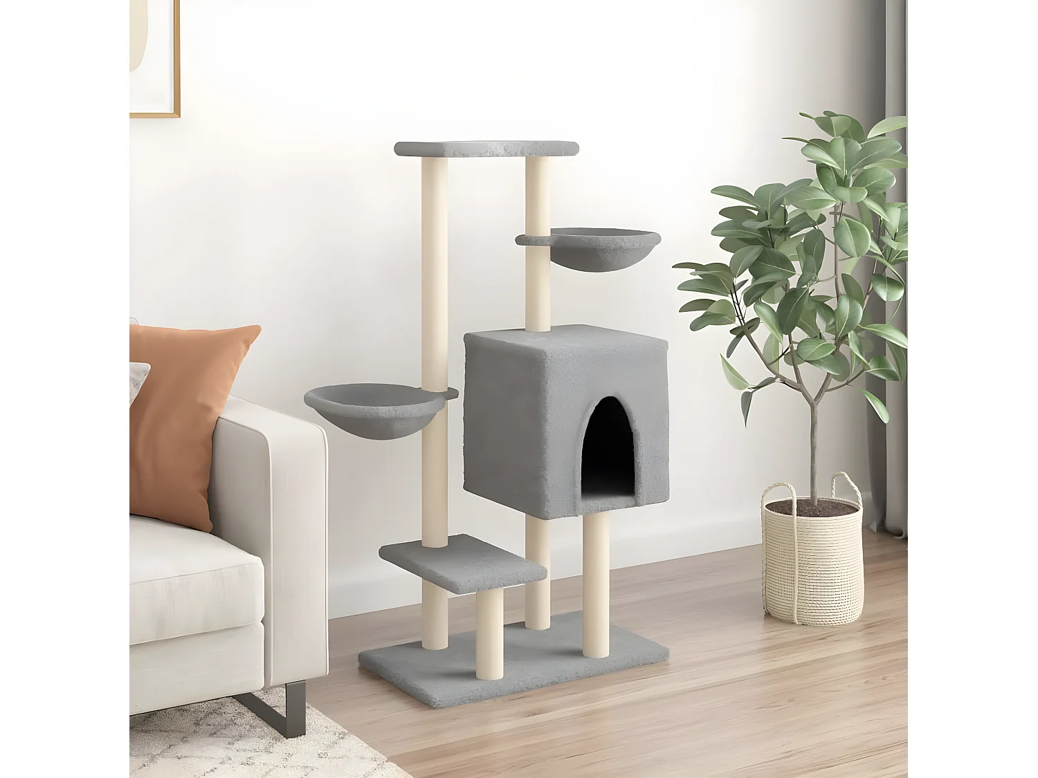 Arbre à chat avec griffoirs en sisal gris clair 117 cm RG3Q20586