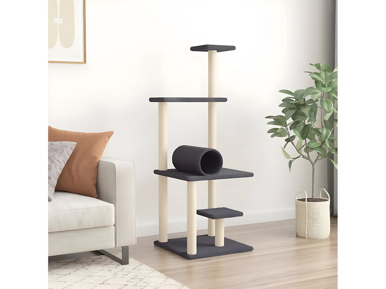 Arbre à chat avec griffoirs en sisal gris foncé 136 cm RG3Q28209