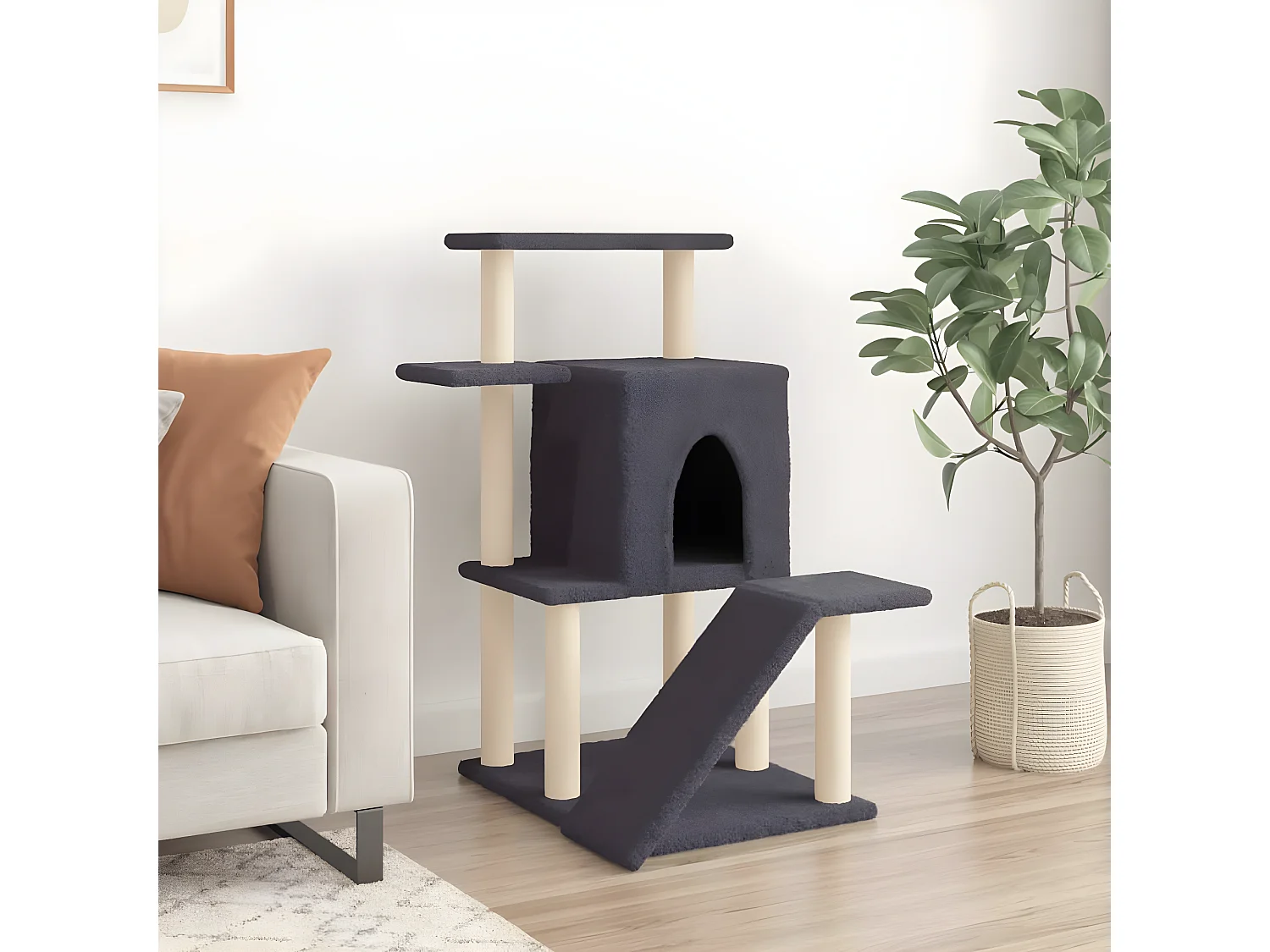 Arbre à chat avec griffoirs en sisal gris foncé 97 cm RG3Q32880